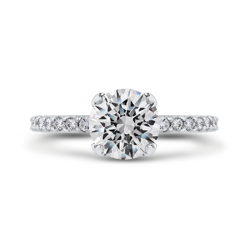 14K White Gold Round Diamond Classic Engagement Ring (Semi Mount)