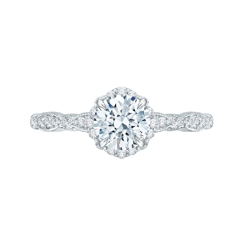 14K White Gold Round Diamond Engagement Ring (Semi Mount)