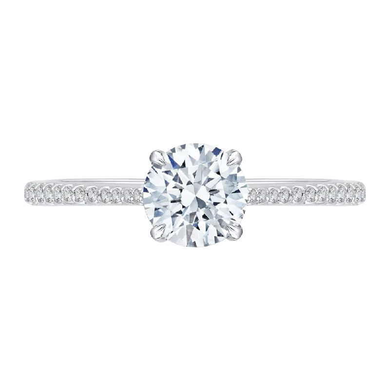 14K White Gold Round Diamond Engagement Ring (Semi Mount)