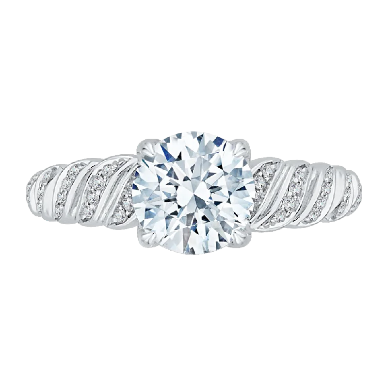 14K White Gold Round Diamond Engagement Ring (Semi Mount)