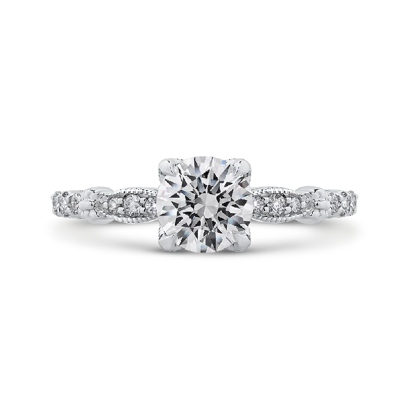 14K White Gold Round Diamond Engagement Ring (Semi Mount)