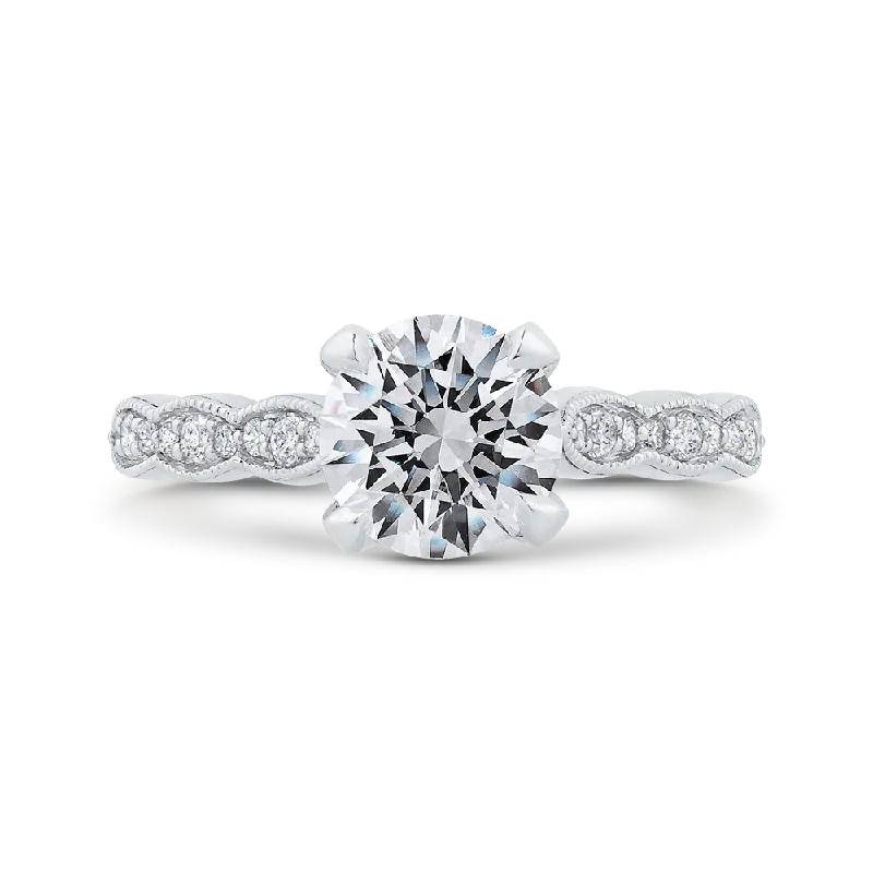 14K White Gold Round Diamond Engagement Ring (Semi Mount)