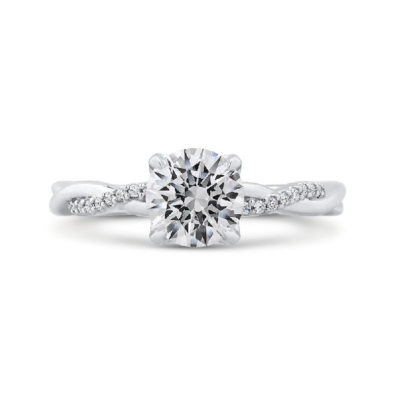 14K White Gold Round Diamond Engagement Ring with Criss Cross Shank (Semi Mount)