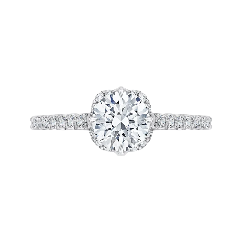 14K White Gold Round Diamond Engagement Ring with Euro Shank (Semi Mount)