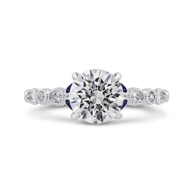 14K White Gold Round Diamond Engagement Ring with Sapphire (Semi Mount)