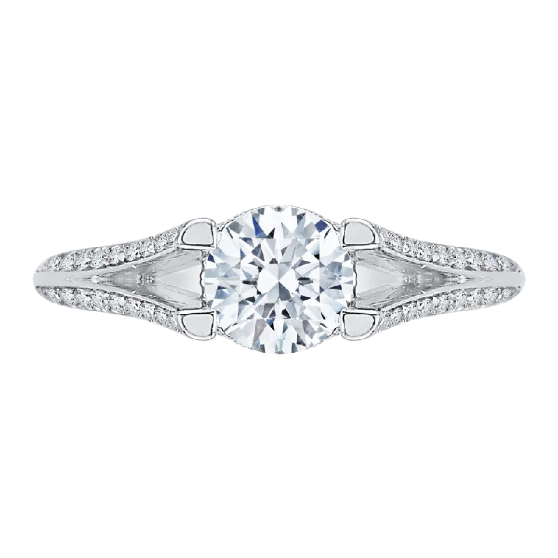 14K White Gold Round Diamond Engagement Ring with Split Shank (Semi Mount)