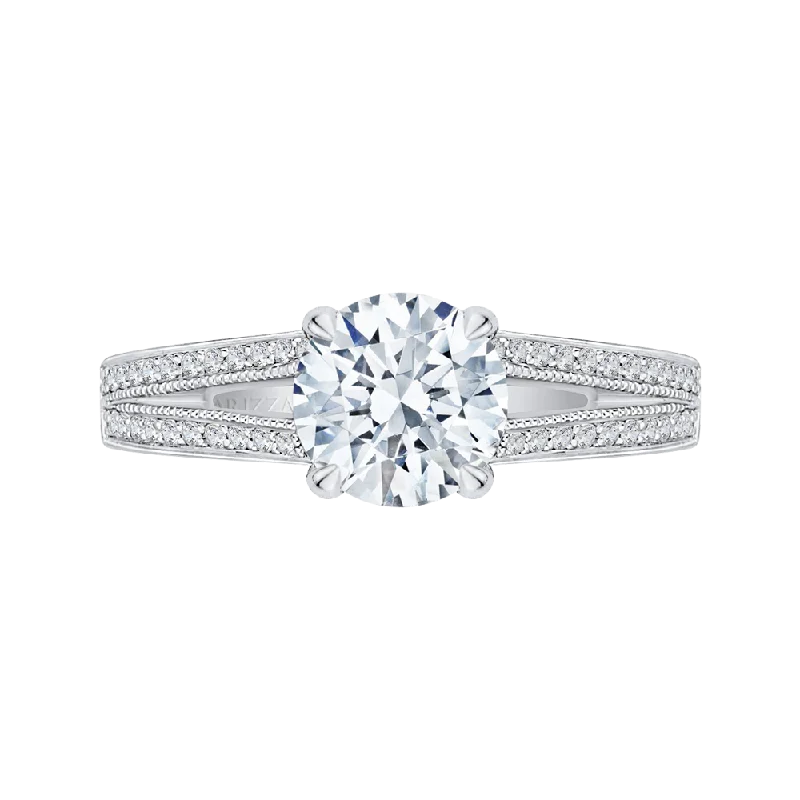 14K White Gold Round Diamond Engagement Ring with Split Shank (Semi Mount)