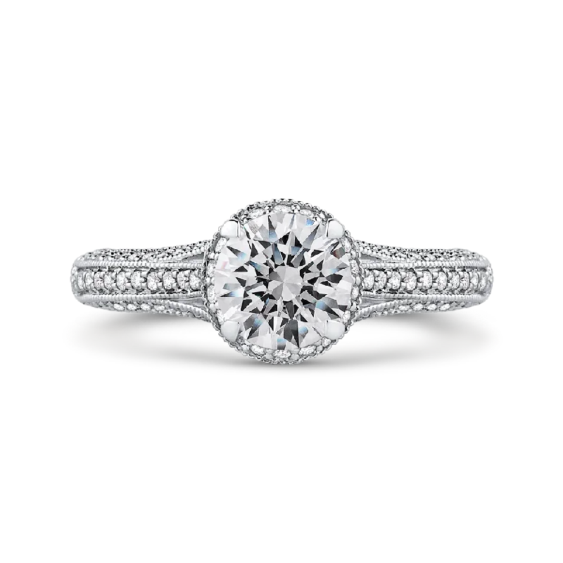 14K White Gold Round Diamond Engagement Ring with Split Shank (Semi Mount)