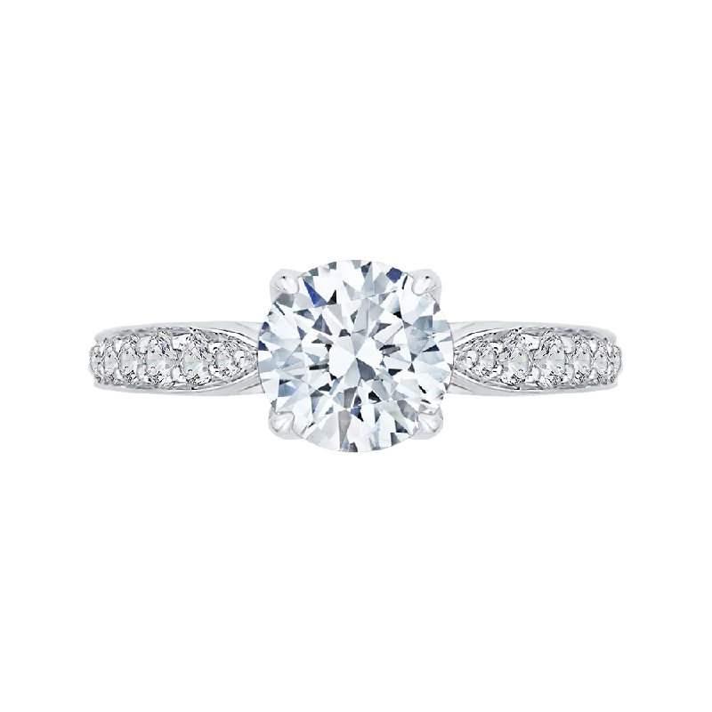 14K White Gold Round Diamond Floral Engagement Ring (Semi Mount)