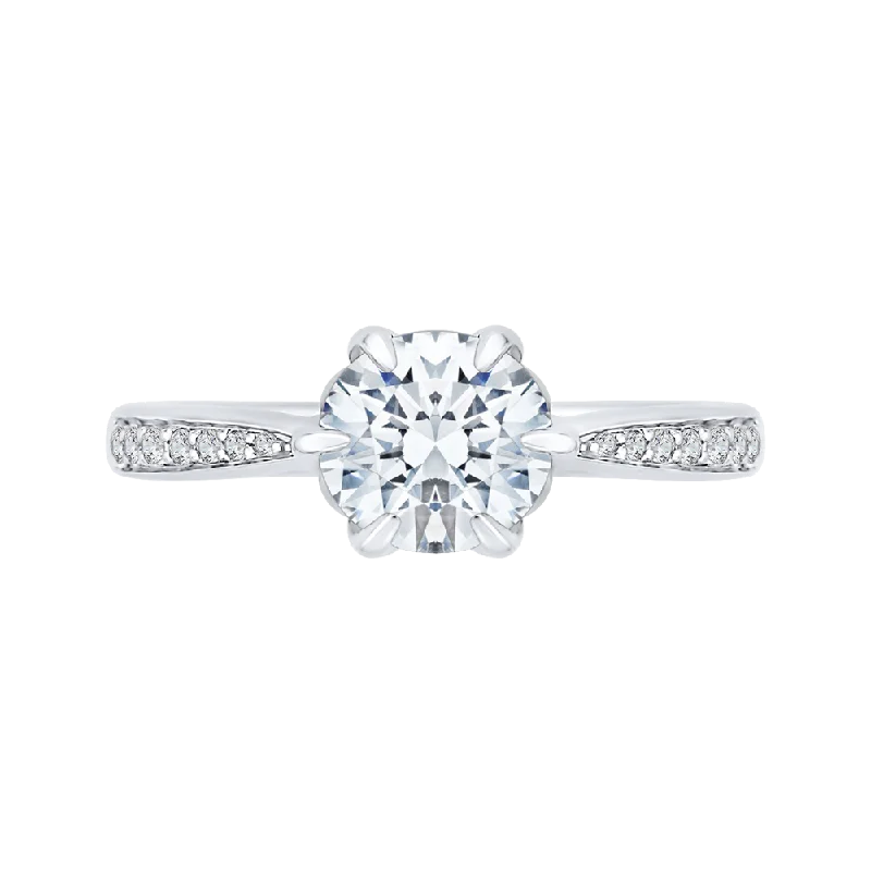 14K White Gold Round Diamond Floral Engagement Ring (Semi Mount)