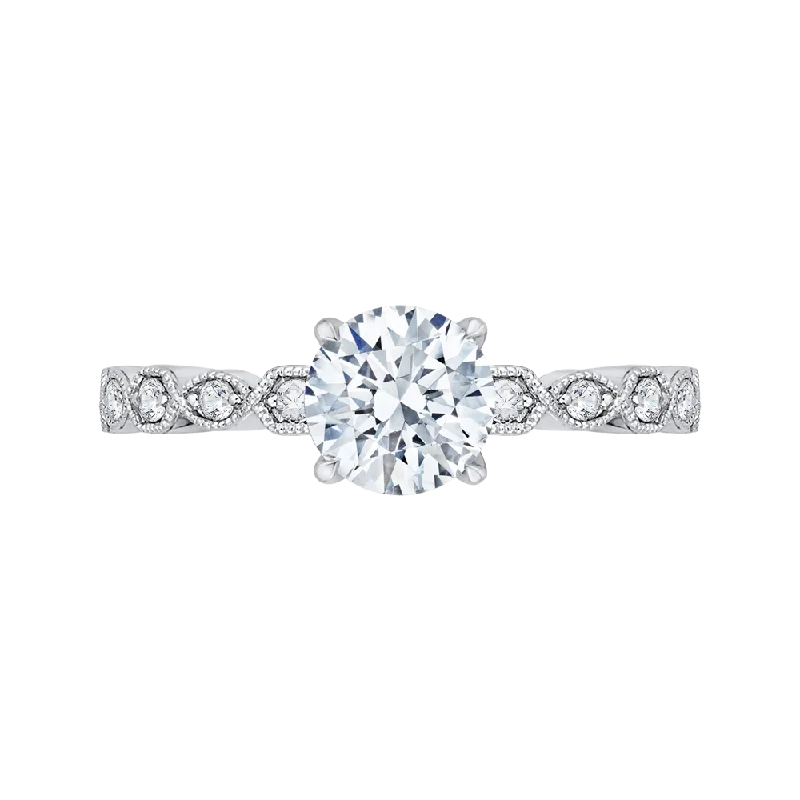 14K White Gold Round Diamond Floral Engagement Ring (Semi Mount)