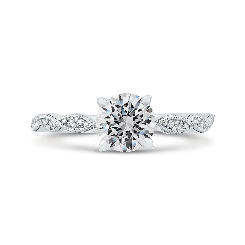 14K White Gold Round Diamond Floral Engagement Ring (Semi Mount)