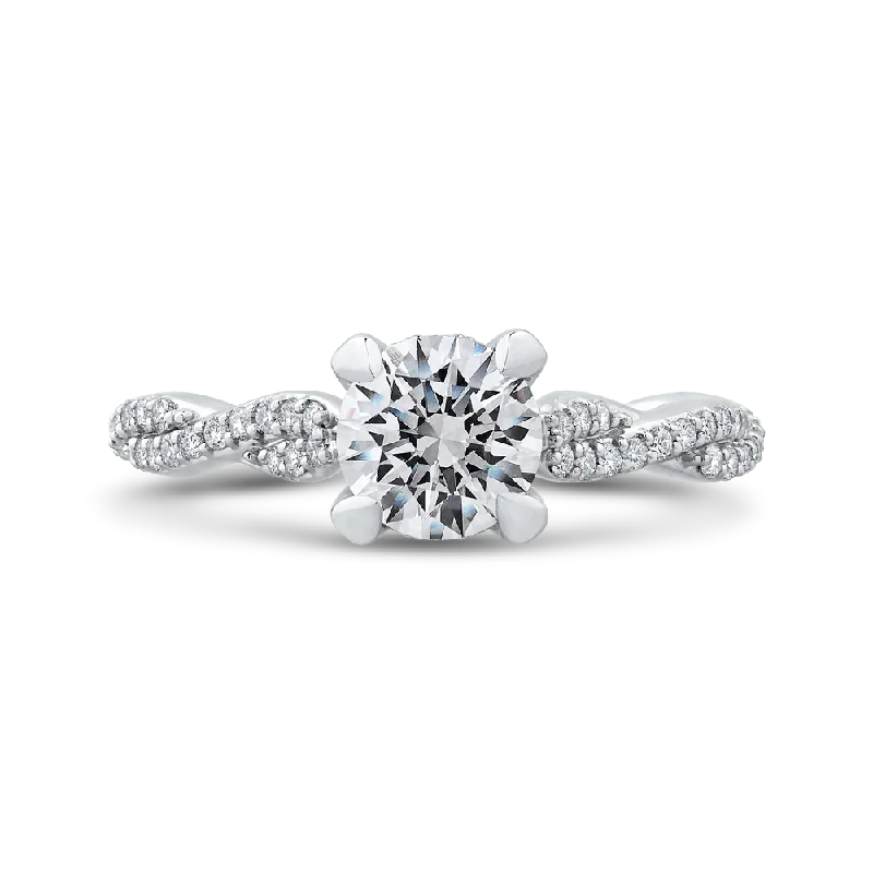 14K White Gold Round Diamond Floral Engagement Ring with Criss Cross Shank (Semi Mount)