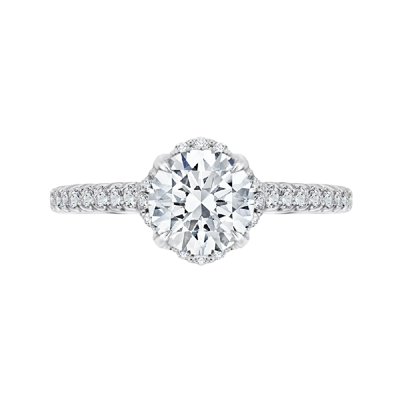 14K White Gold Round Diamond Floral Engagement Ring with Euro Shank (Semi Mount)