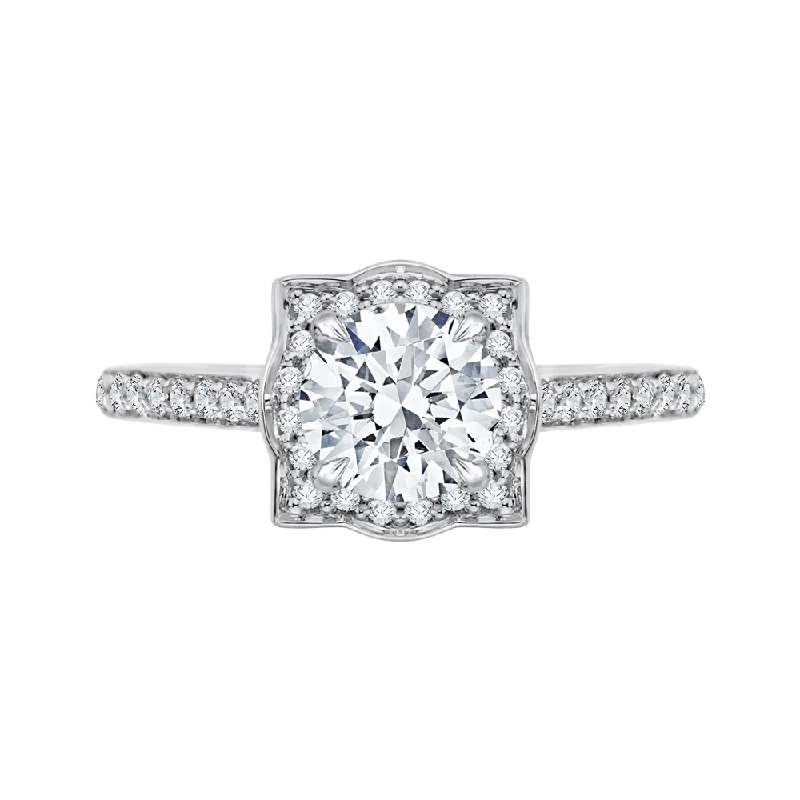 14K White Gold Round Diamond Halo Engagement Ring (Semi Mount)