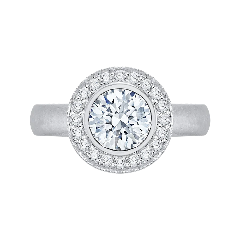 14K White Gold Round Diamond Halo Engagement Ring (Semi Mount)