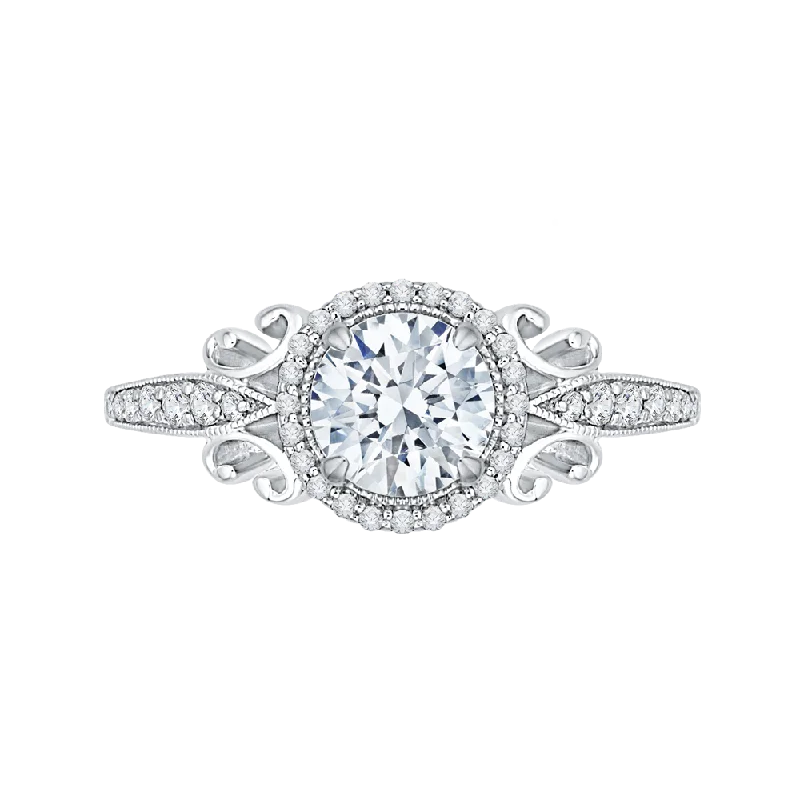 14K White Gold Round Diamond Halo Engagement Ring (Semi Mount)