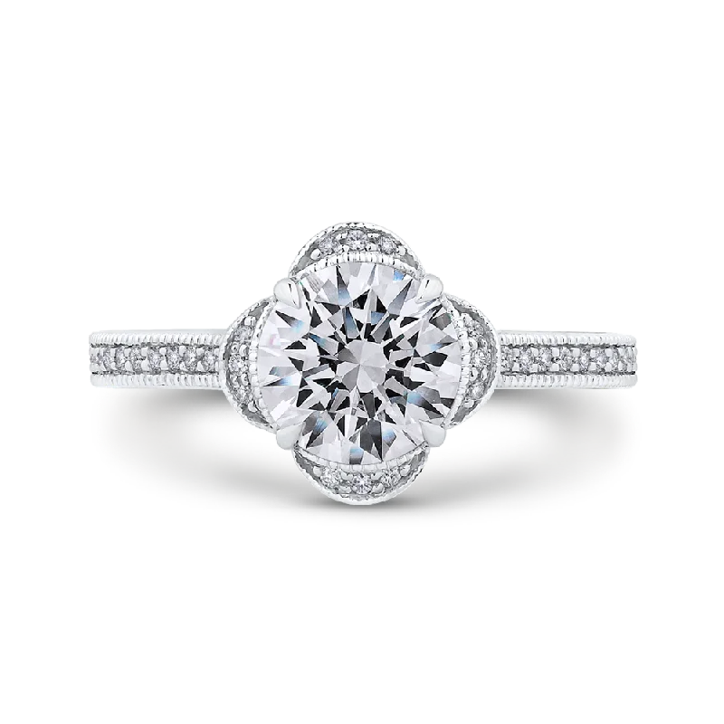 14K White Gold Round Diamond Halo Engagement Ring (Semi Mount)