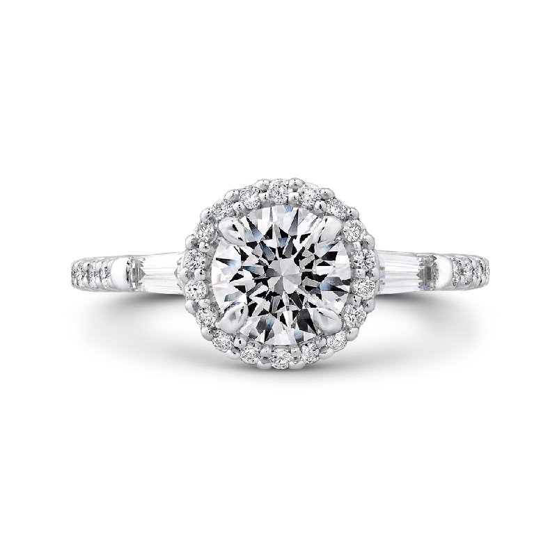 14K White Gold Round Diamond Halo Engagement Ring (Semi Mount)