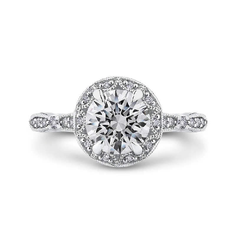 14K White Gold Round Diamond Halo Engagement Ring (Semi Mount)