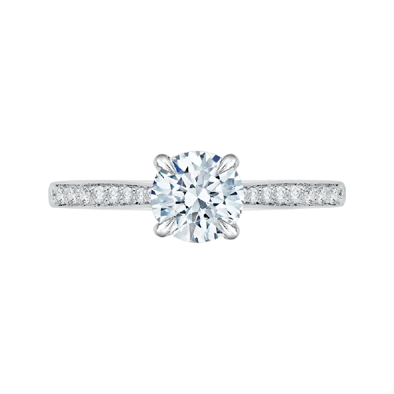 14K White Gold Round Diamond Solitaire with Accents Engagement Ring (Semi Mount)