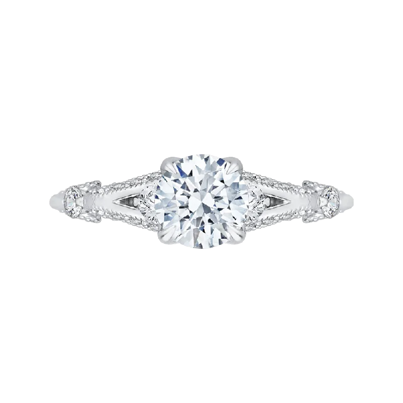 14K White Gold Round Diamond Vintage Engagement Ring with Split Shank (Semi Mount)