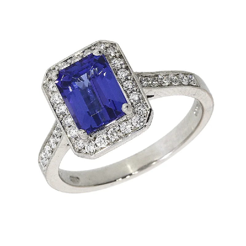 18ct White Gold Tanzanite & Diamond Engagement Ring