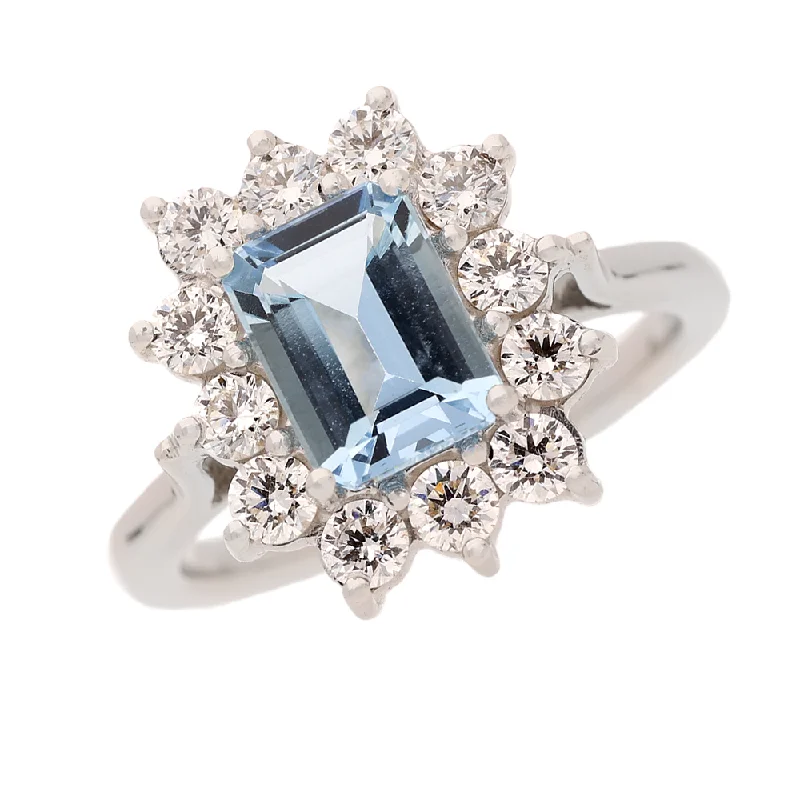 18ct White Gold Aquamarine Cluster Engagement Ring