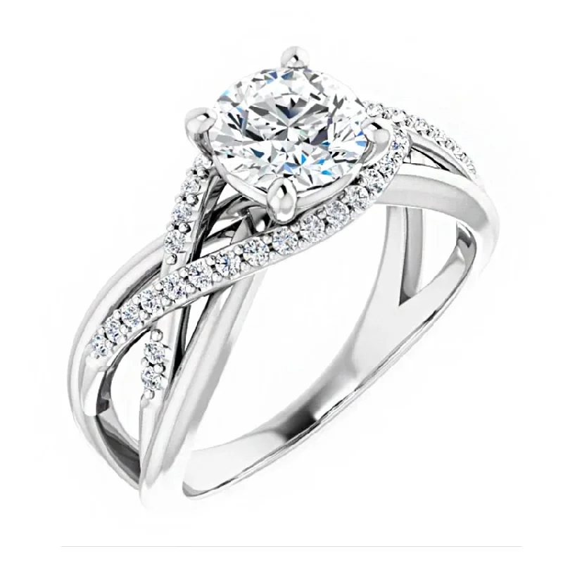 18K White Gold 6.5 mm Diamond Halo Engagement Ring