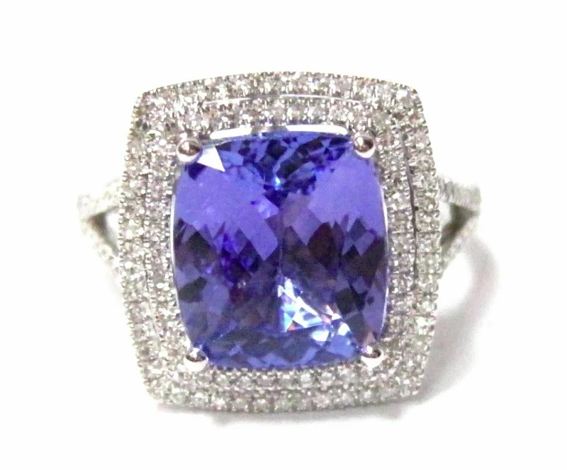 4.11 TCW Radiant Blue Tanzanite & Diamond Accents Ring Size 7 14k White Gold