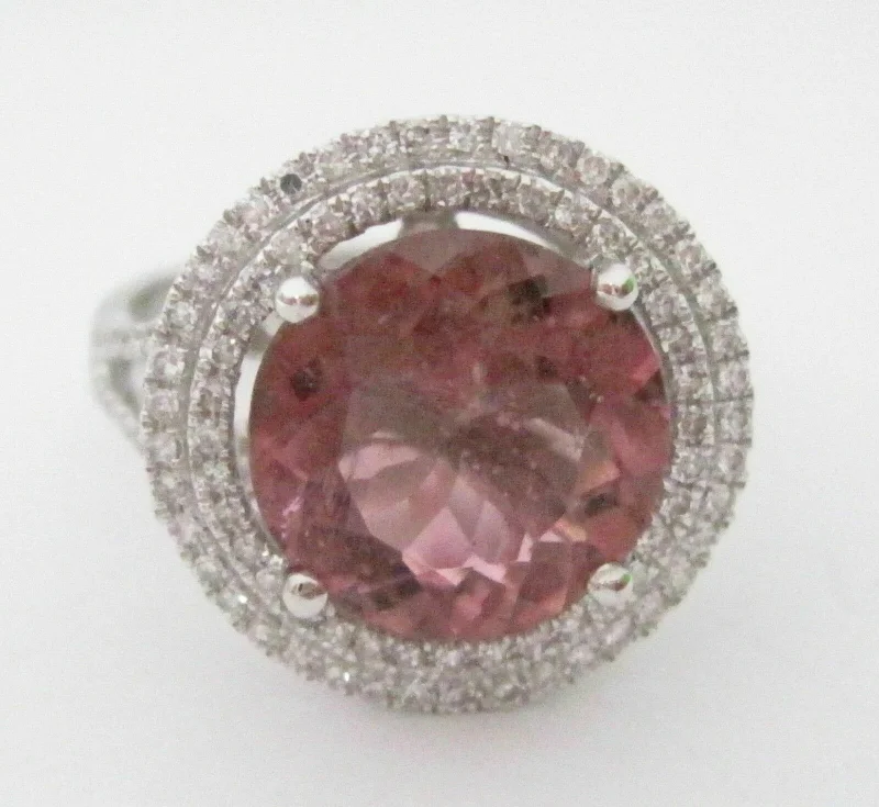 4.50 TCW Natural Round Tourmaline & Diamond Accents Ring Size 7 18k White Gold