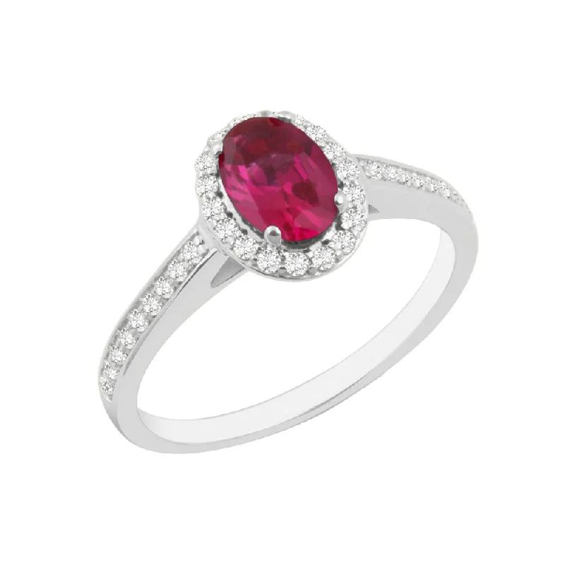 9ct White Gold Oval Ruby with Diamonds Engagement Ring