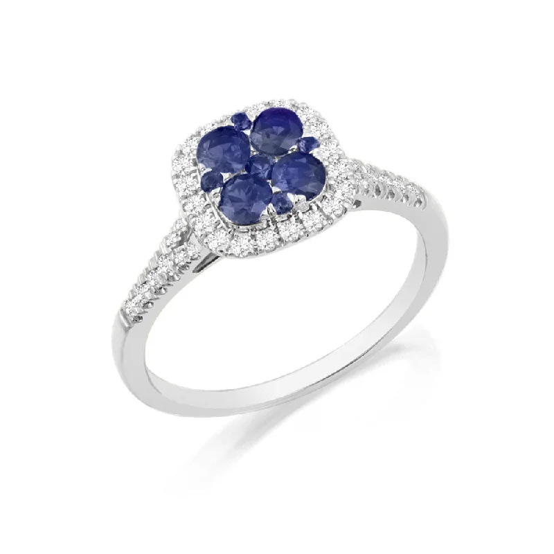 9ct White Gold Sapphire and Diamond Cluster Engagement Ring