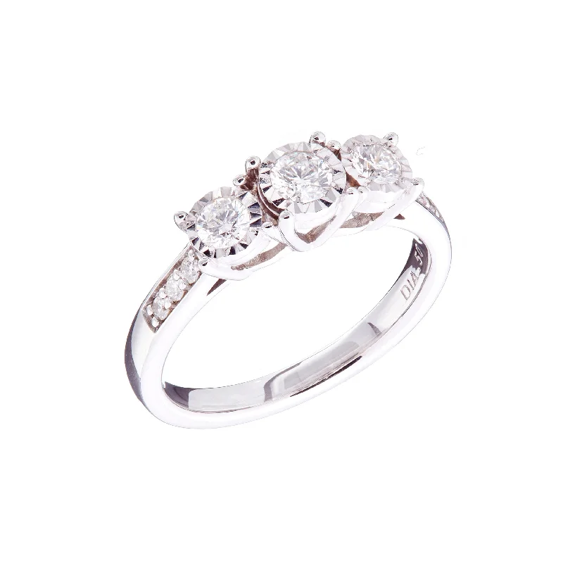 9ct White Gold Three Stone Diamond Ring