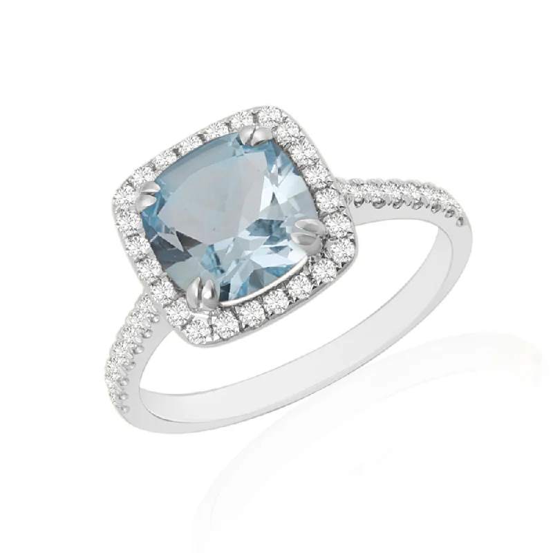 9ct White Gold Topaz with Diamonds Surrounding Engagement Ring