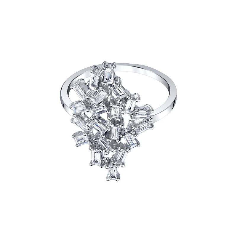 Large Baguette Diamond Cluster Ring - White Gold