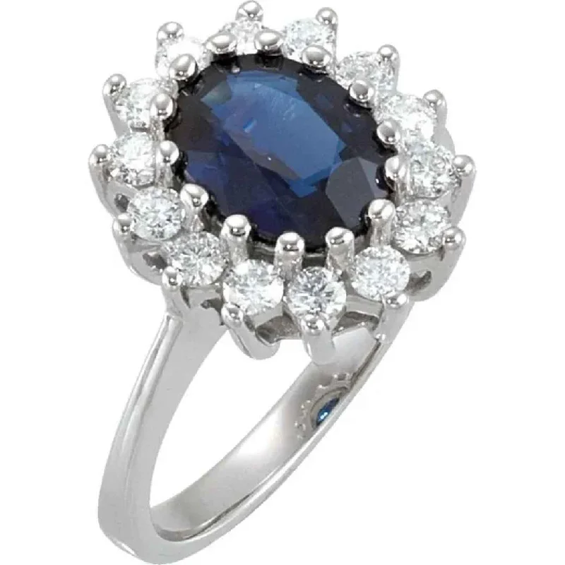 DIANA | Women's 14K White Gold Engagement Ring | Blue Sapphire | Oval | Halo