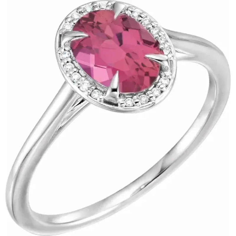 ELIZA | Women's 14K White Gold Engagement Ring | Garnet | Pink Tourmaline | Lab Created Ruby | Oval