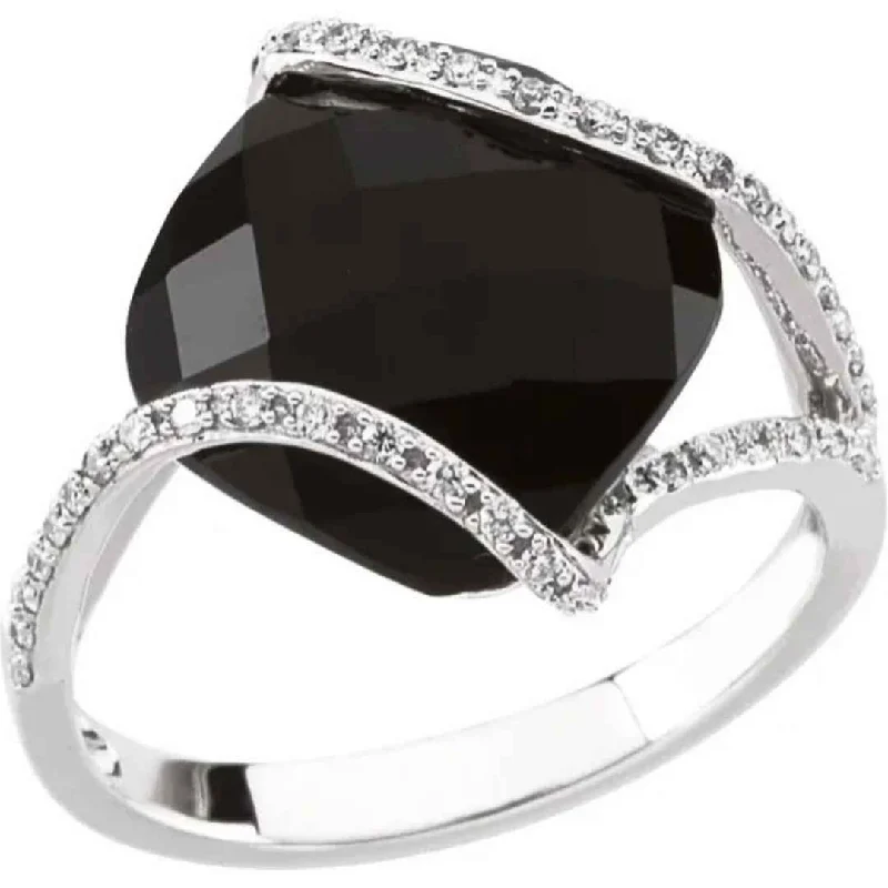 EVIE | Women's Onyx Diamond Ring | 14K White Gold