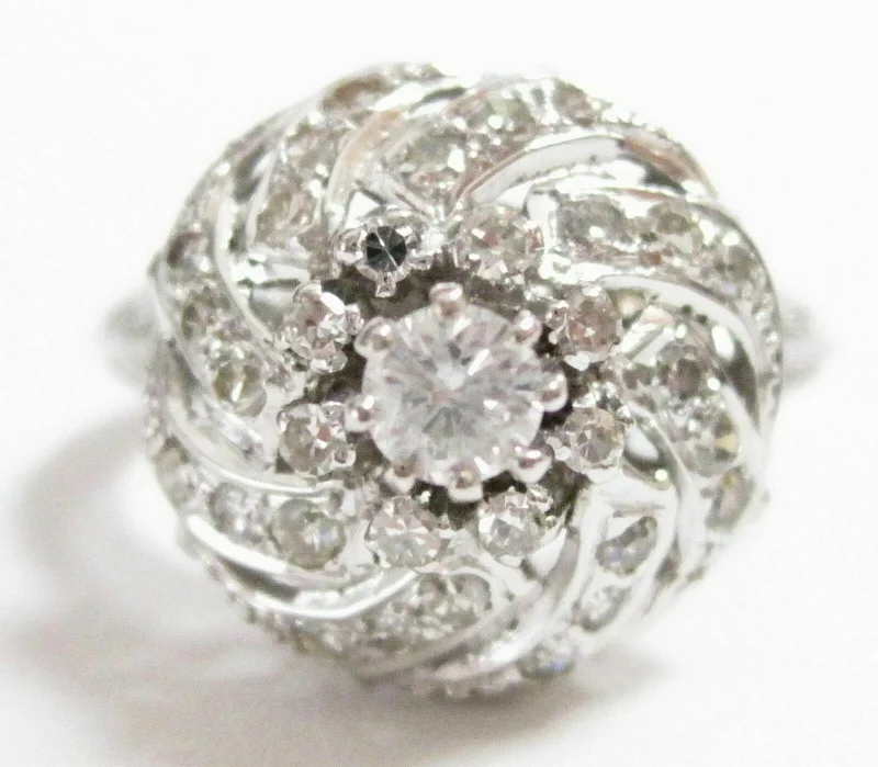 FINE Round Diamond Ring Antique Inspired 14kt White Gold