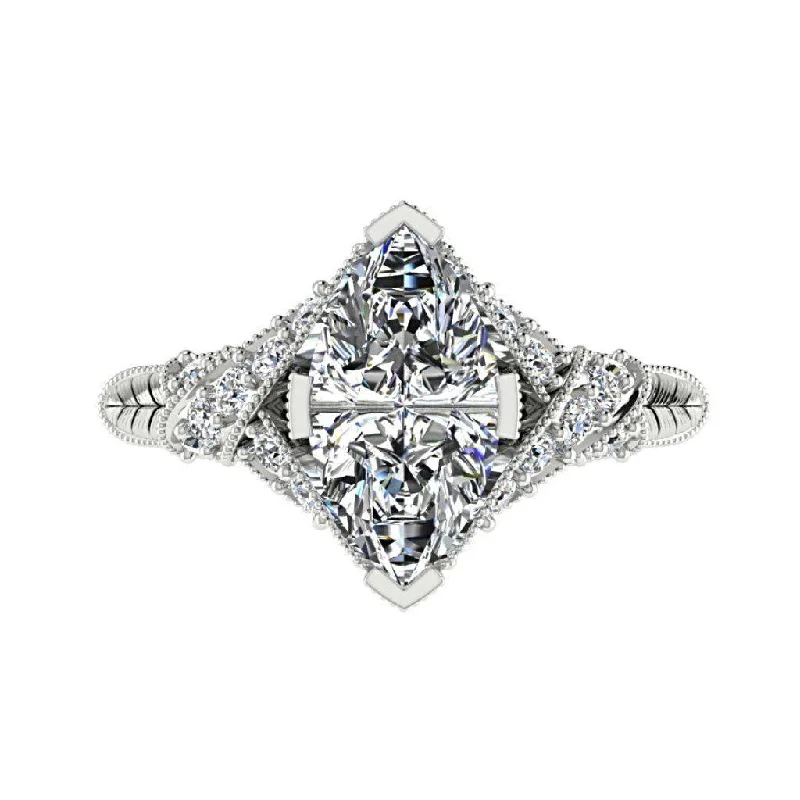 Marquise Diamond Side Stone Twisted Band Engagement Ring 18K White Gold (0.26 ct.t.w.)