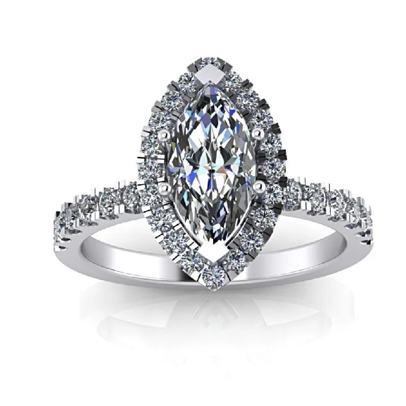 Marquise Halo Diamond Engagement Ring with Side Stones 18k White Gold