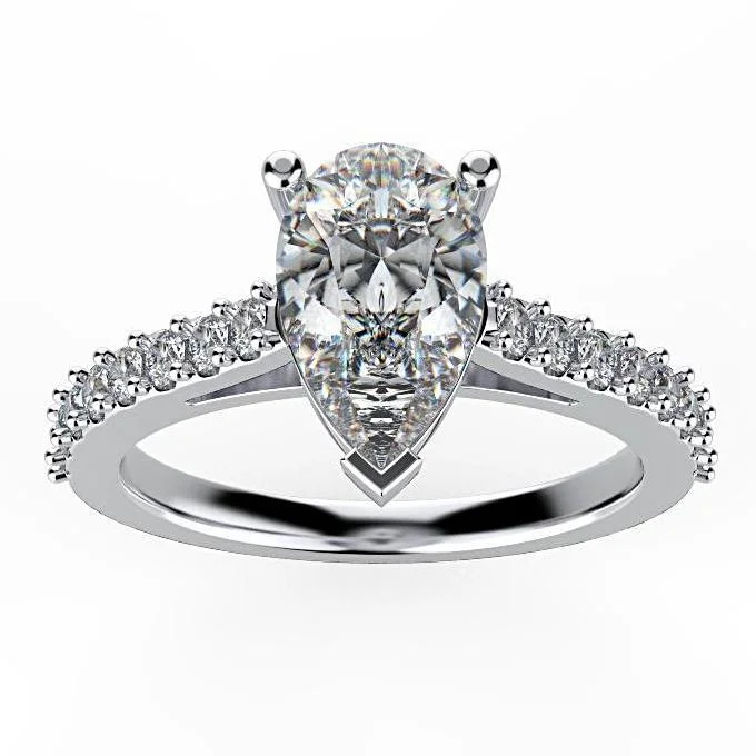 Pear Diamond Engagement Ring with Side Stones 18K White Gold