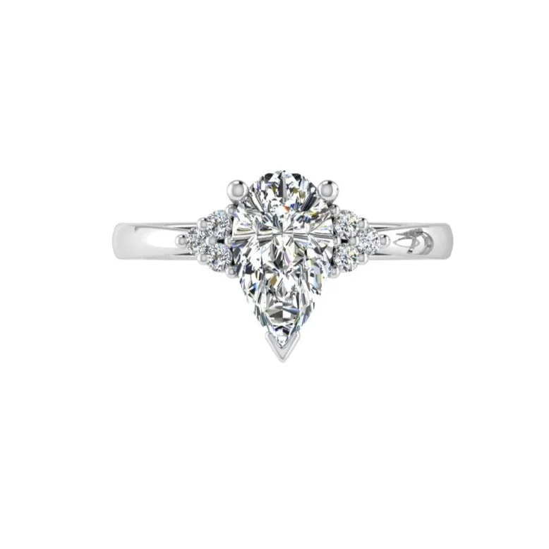 Pear Diamond Engagement Ring with Accents 18K White Gold