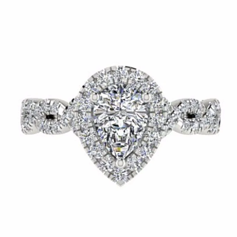 Pear Diamond Halo Engagement Ring 18K White Gold