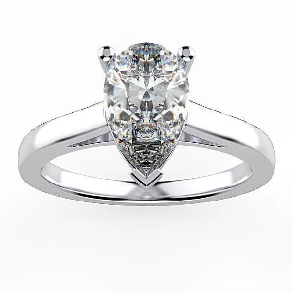 Pear Diamond Solitaire Engagement Ring 18K White Gold Setting