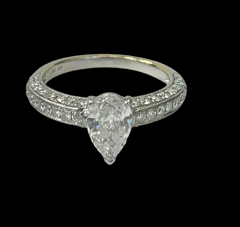 Pear Solitaire Diamond Ring With Accents White Gold 18kt