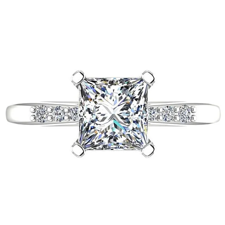 Princess Cut Diamond Engagement Ring with Side Stones 14K White Gold