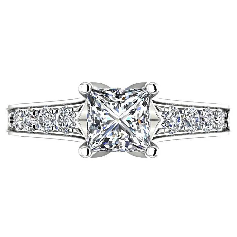 Princess Diamond Engagement Ring with Side Stones 14K White Gold