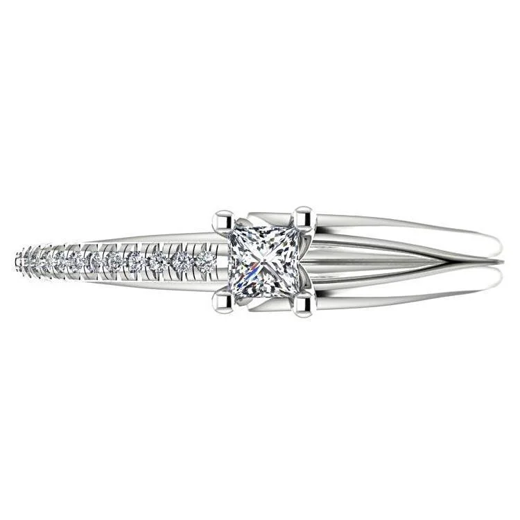 Princess Diamond Split Shank Engagement Ring with Side Stones 18K White Gold